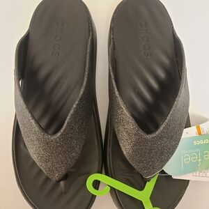 Black glitter platform flip flop Crocs never worn new in package